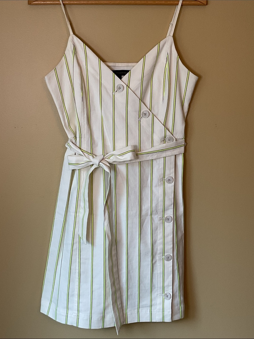 Banana Republic Striped Button Front Cream and Neon Linen Blend Dress Size 6